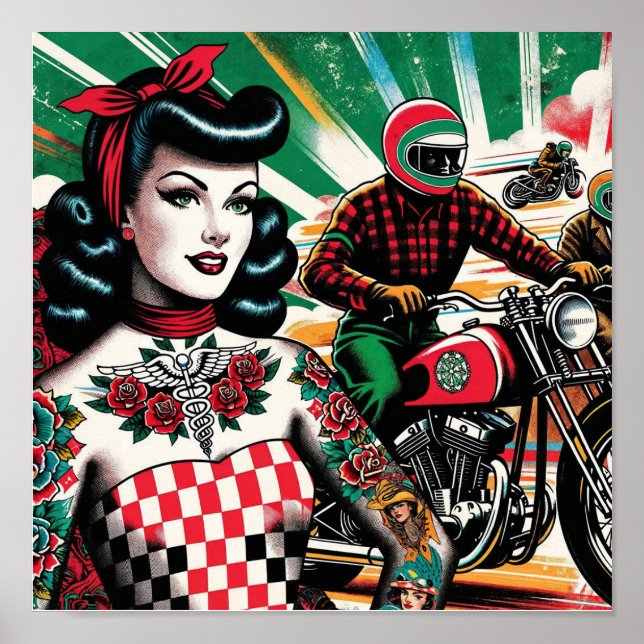 Poster Motorcycle Girl T-Shirt (Frente)