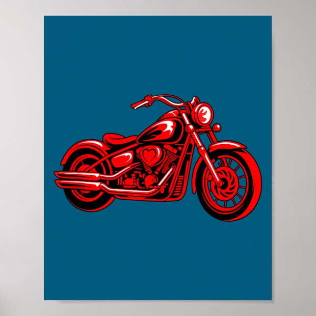 Poster Motorcycle Heart Biker Valentines Day Rider Couple (Frente)