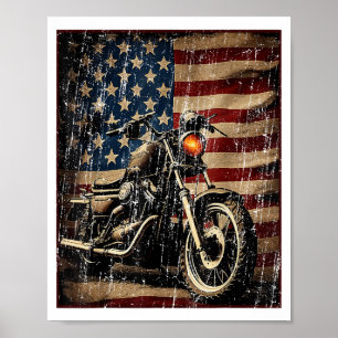 Poster Motorcycle USA Flag Biker