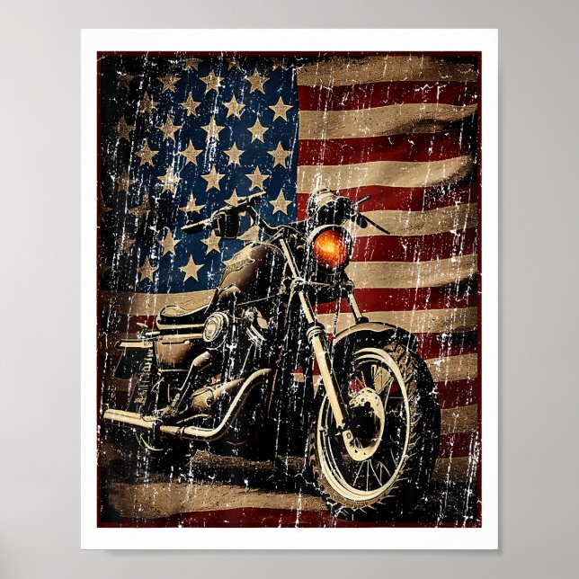 Poster Motorcycle USA Flag Biker (Frente)