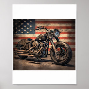 Poster Motorcycle USA Flag Biker
