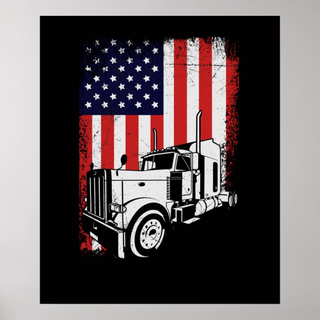 Poster Motorista de caminhão americano Flag Trucker Gift (Frente)