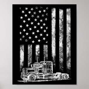 Poster Motorista De Caminhão Americano Flag Trucker Vinta