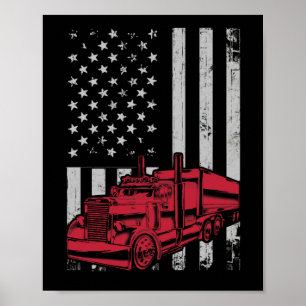 Poster Motorista de Caminhão Semi Flag Americano Semi 18
