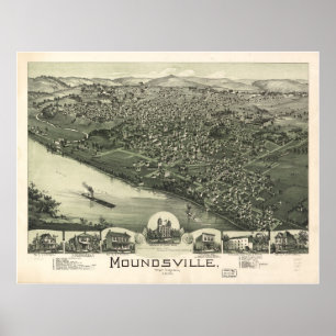 Póster Moundsville, 1899, Mapa Panorâmico de Visão de Olh