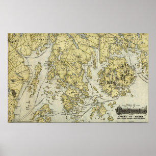 Póster Mount Desert Island and Coast of Maine Map