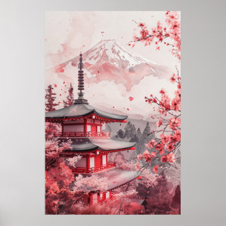 Poster Mount Fuji and Pagoda – Classic Japanese Landscape
