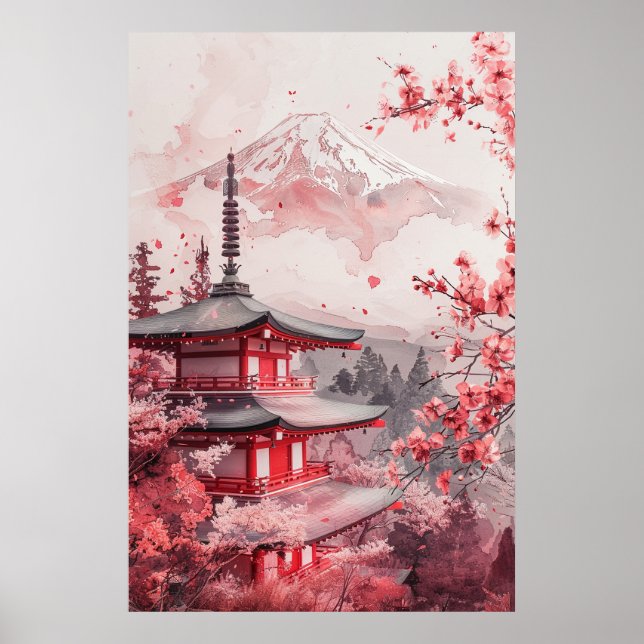 Poster Mount Fuji and Pagoda – Classic Japanese Landscape (Frente)