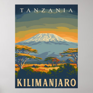 Poster Mount Kilimanjaro, Tanzânia Stunning Vintage
