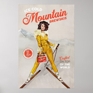 Poster "Mountain Brewskis" Arte Legal de Esqui Retro