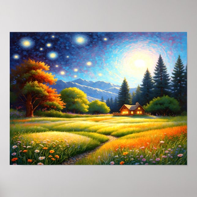 Poster Mountain Forest Cabin Art (Frente)