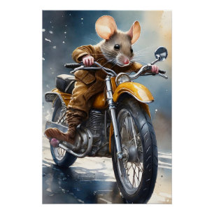 Póster Mouse Adorável Dirigindo uma Moto