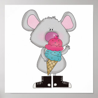 Póster mouse bonito com cone de sorvete