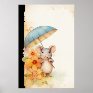 Poster Mouse mascando flores de cana papel manchado