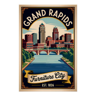 Póster Móveis Antigos Grand Rapids Michigan Cidade Retro