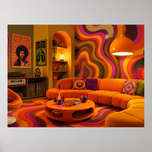 Poster Móveis Retro Groovy Estilo 1970 Cores Legais Pared (Frente)