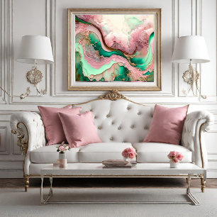 Póster Movimento Abstrato do Oceano Rosa e Teal