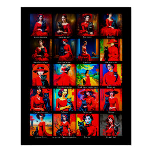 Póster Movimentos de Arte Preta de Vestido Vermelho