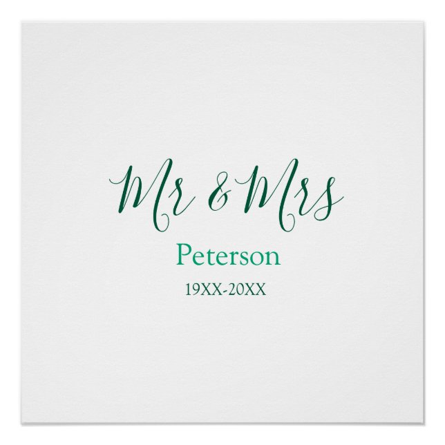 Póster Mr & Mrs last name married year wedding engagement (Frente)