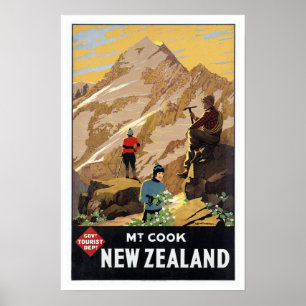 Póster Mt.Cook Nova Zelândia - arte das viagens vintage
