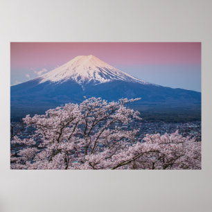 Poster Mt Fuji e flores de cerejeira