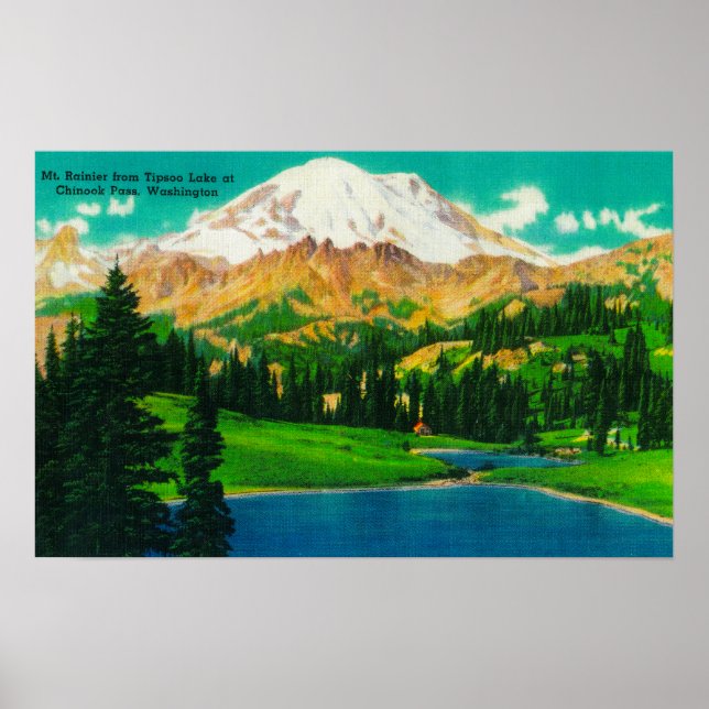 Póster Mt. Rainier, do Lago Tipsoo, na Passagem Chinook (Frente)