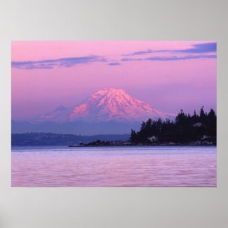 Póster Mt. Rainier em Sunset, Estado de Washington.