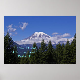 Póster Mt. Rainier na névoa com Verso da Escritura