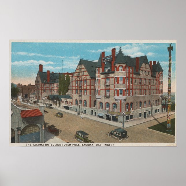 Póster Mt. Rainier, WA - Vista do Hotel Tacoma e (Frente)