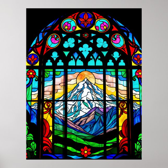 Poster Mt. Shasta em vidro colorido (Frente)