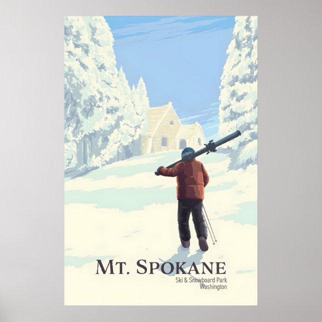 Poster Mt Spokane Parque de Esqui e Snowboard Washington (Frente)