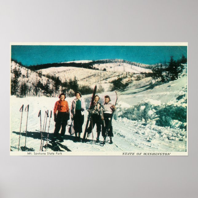 Póster Mt. Spokane State Park Damas Skiing Washington (Frente)
