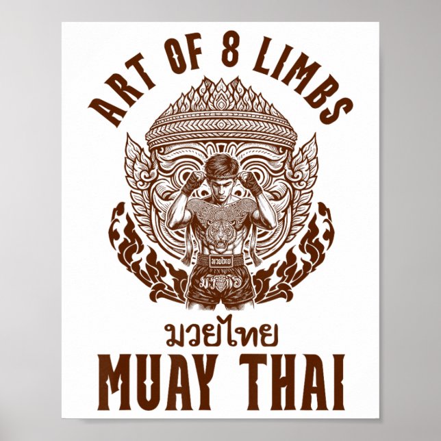 Poster Muay Thai Boxing Tailandês Boxing Art De 8 Membros (Frente)