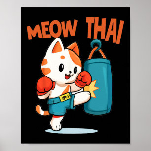 Poster Muay Thai Engraçado Gato Sobretudo Tailandês Boxan
