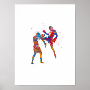 Poster Muay thai fighter in watercolor