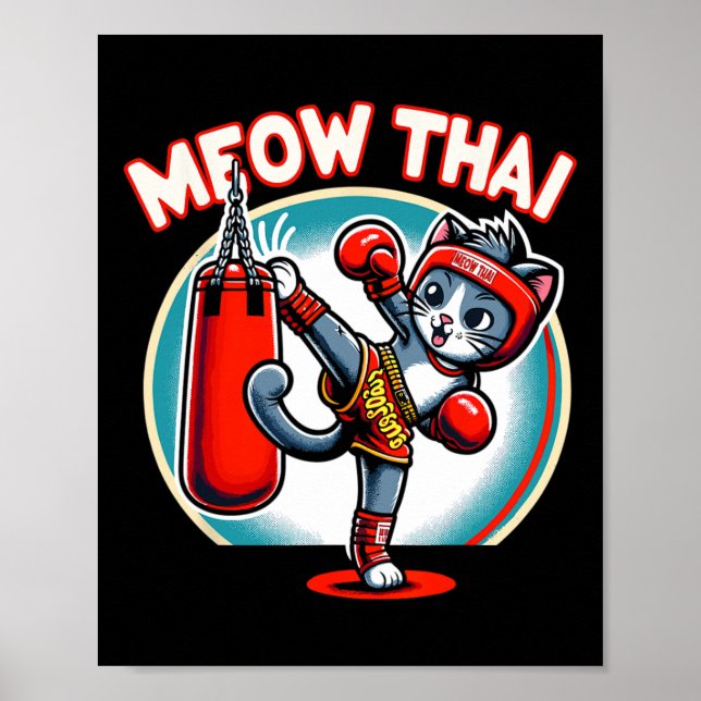 Poster Muay Thai Martial Art Tailandês Boxing Cat Meow Th (Frente)