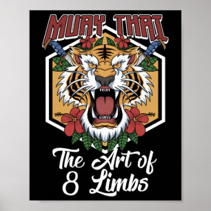 Poster Muay Thai Mma Tigre Arte dos 8 Membros Kickboxing