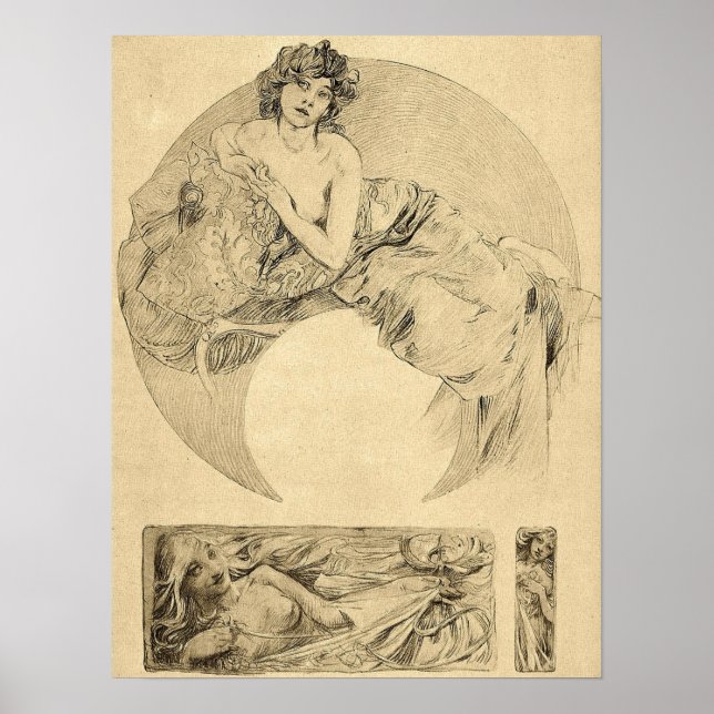 Poster Mucha - Ilustrações Mulheres 1901 (Frente)