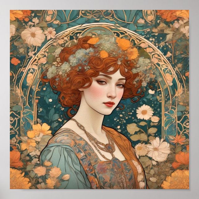 Poster Mucha,Motifs Floral,Arte Publicitária,Checoslováqu (Frente)