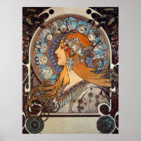 Mucha Retro Art Nouveau Mulher Vintage Zodiac Plum