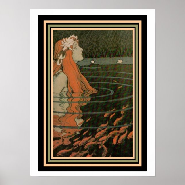 Póster Mucha "Sereia com Peixe Dourado" Art Nouveau Poste (Frente)