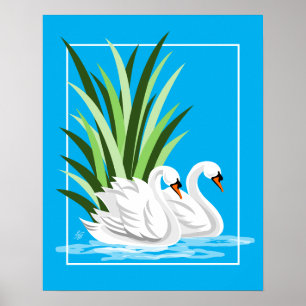 Poster Mudo De Cisne Em Água Azul