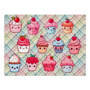 Póster Muffin de comida de cupcake Kawaii