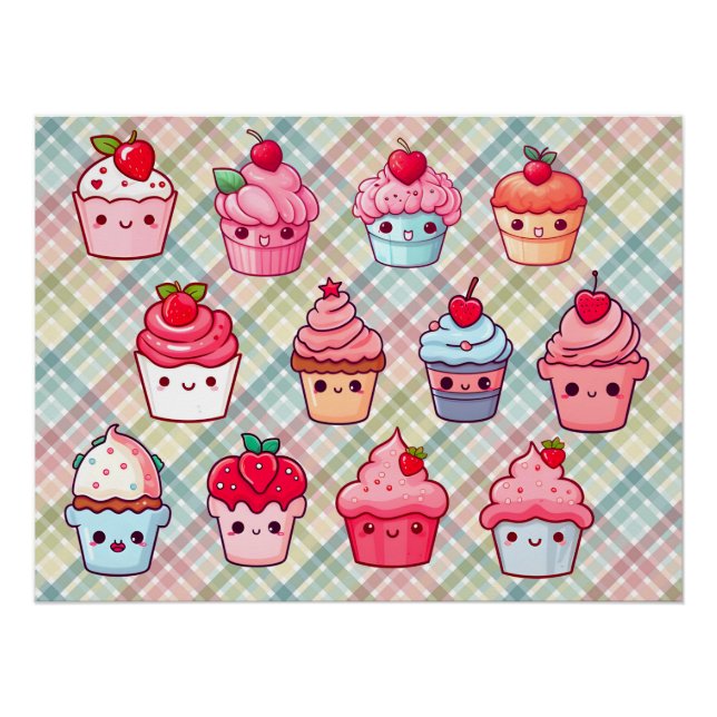 Póster Muffin de comida de cupcake Kawaii (Frente)