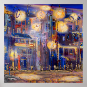 Poster Muitas luzes nas ruas, fundo abstrato, um