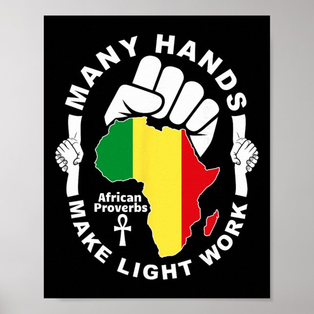 Poster Muitas Mãos Tornam o Trabalho Leve Provérbios Afri (Frente)