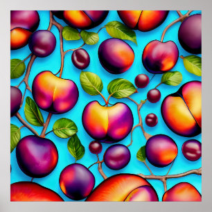 Poster muitas pinturas de fruta de ameixa