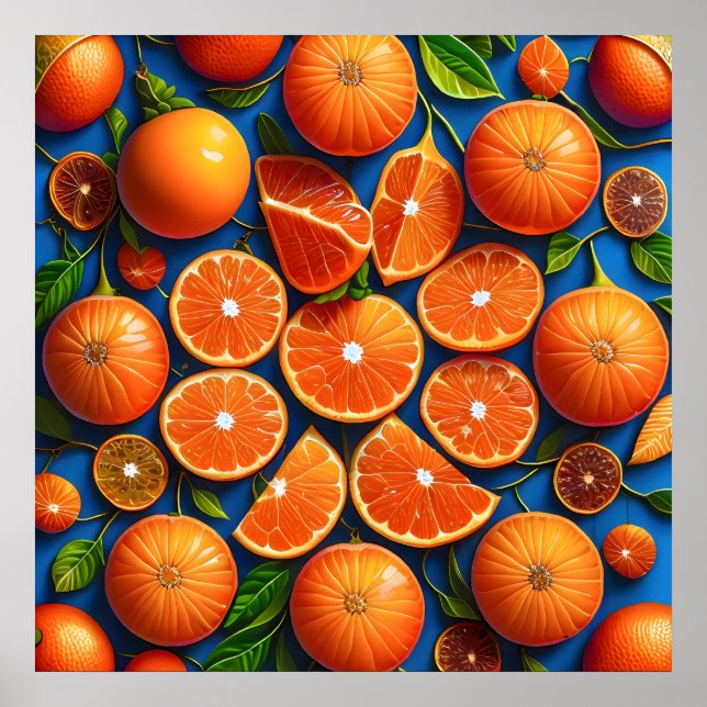 Poster Muitas pinturas de fruta laranja. (Frente)