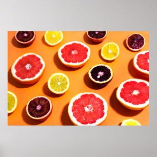 Poster Muitas variedades de frutas de citros à luz do sol