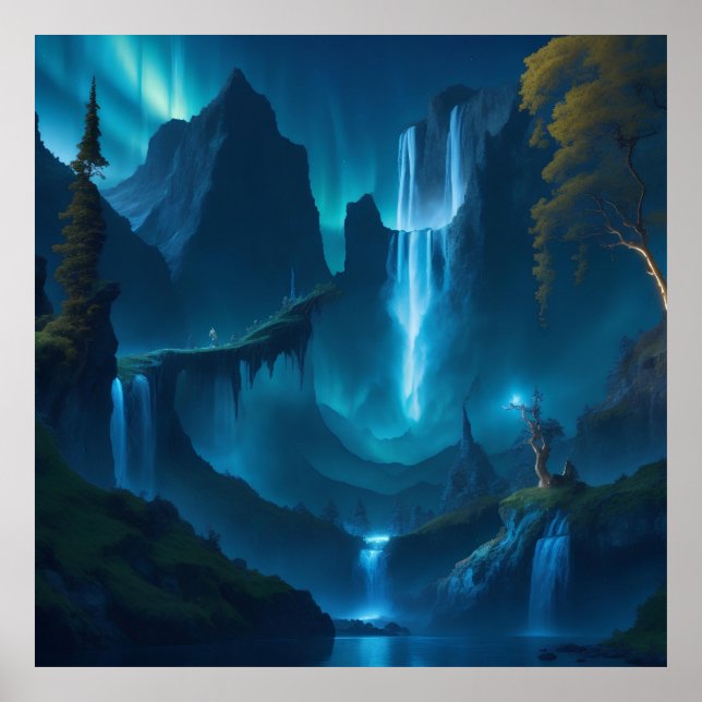 Poster Muito bonita e detalhada aurora azul e ouro (Frente)